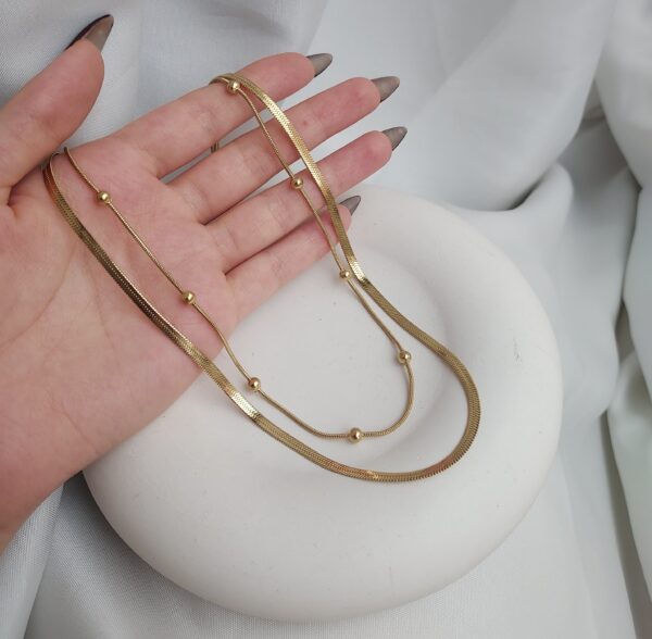 گردنبند 2لاین ماری وتوپی طلایی