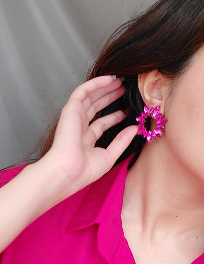 گوشواره مجلسی گل صورتی